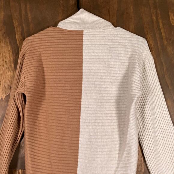 Express Womens Sweater Tan Brown Crossover Front Mock Neck Long Sleeve XS - Picture 11 of 12